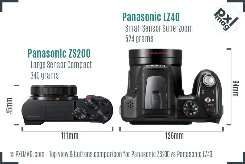 Panasonic ZS200 vs Panasonic LZ40 top view buttons comparison