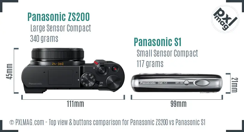 Panasonic ZS200 vs Panasonic S1 top view buttons comparison Panasonic ZS200 vs Panasonic S1 top view buttons comparison