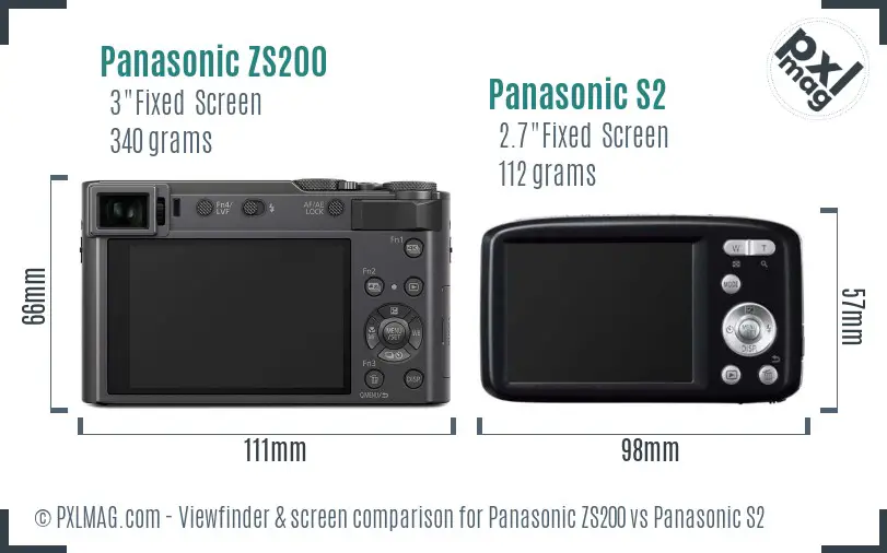 Panasonic ZS200 vs Panasonic S2 Screen and Viewfinder comparison