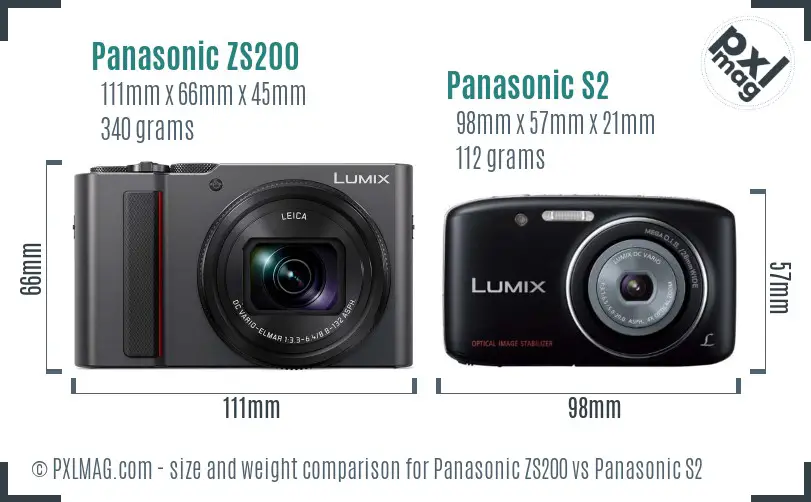 Panasonic ZS200 vs Panasonic S2 size comparison