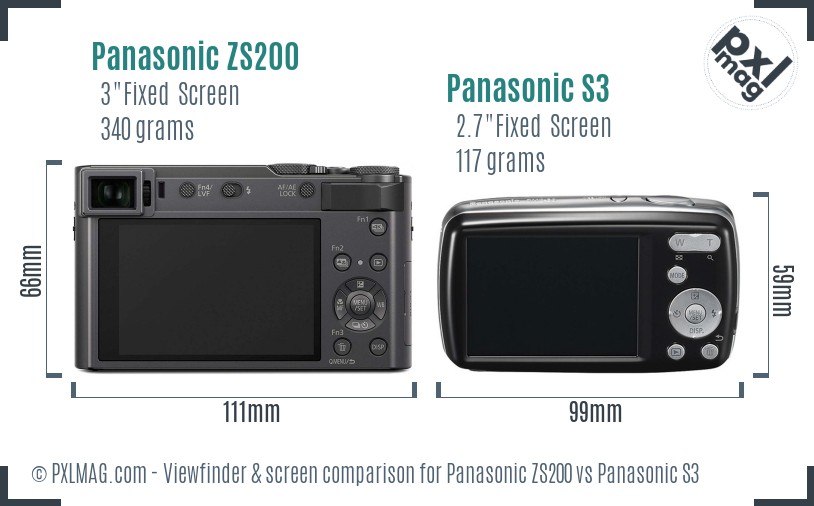 Panasonic ZS200 vs Panasonic S3 Screen and Viewfinder comparison