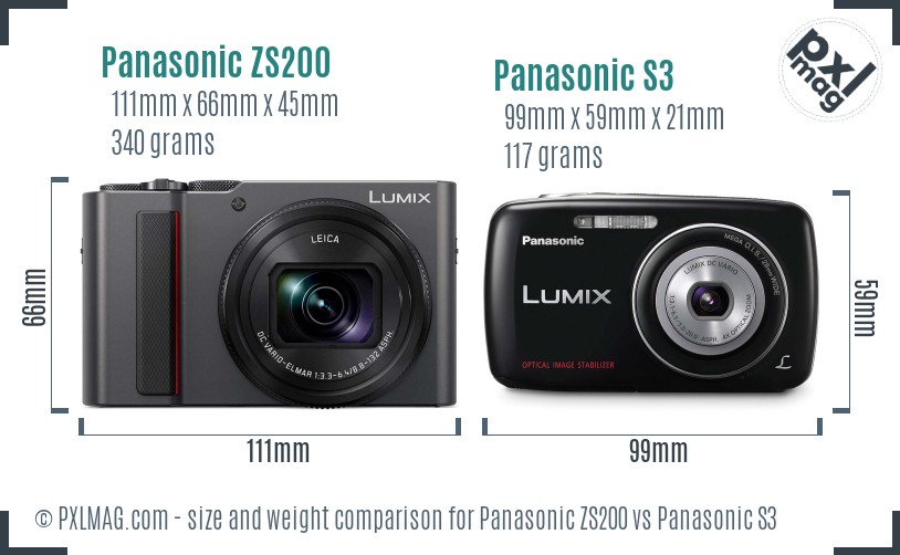 Panasonic ZS200 vs Panasonic S3 size comparison