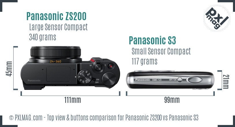 Panasonic ZS200 vs Panasonic S3 top view buttons comparison