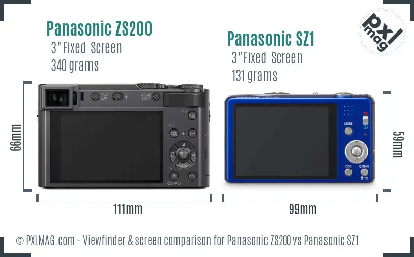 Panasonic ZS200 vs Panasonic SZ1 Screen and Viewfinder comparison