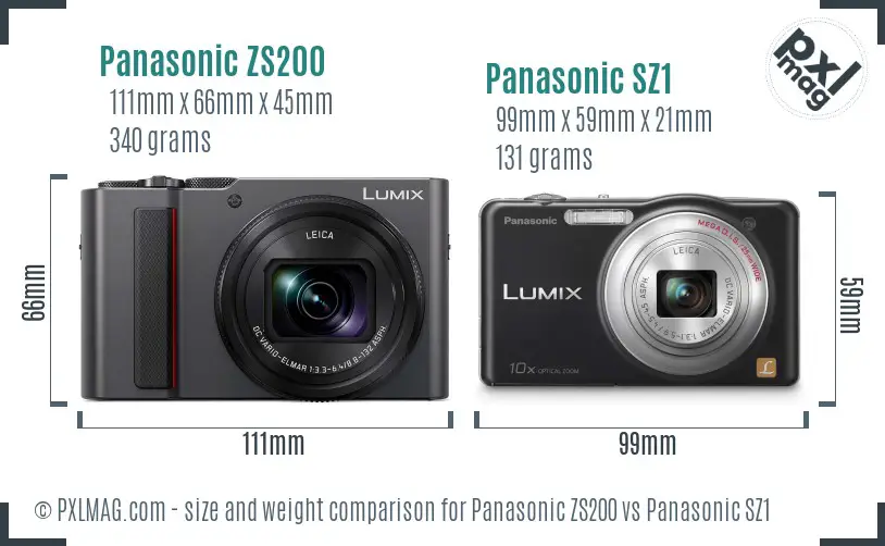 Panasonic ZS200 vs Panasonic SZ1 size comparison