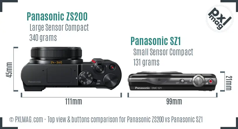 Panasonic ZS200 vs Panasonic SZ1 top view buttons comparison