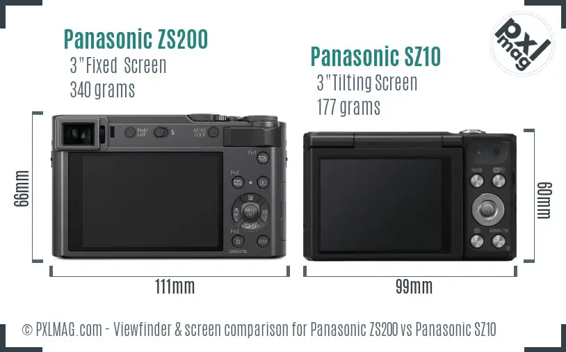 Panasonic ZS200 vs Panasonic SZ10 Screen and Viewfinder comparison