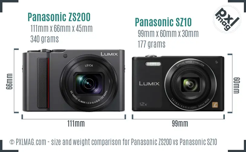 Panasonic ZS200 vs Panasonic SZ10 size comparison