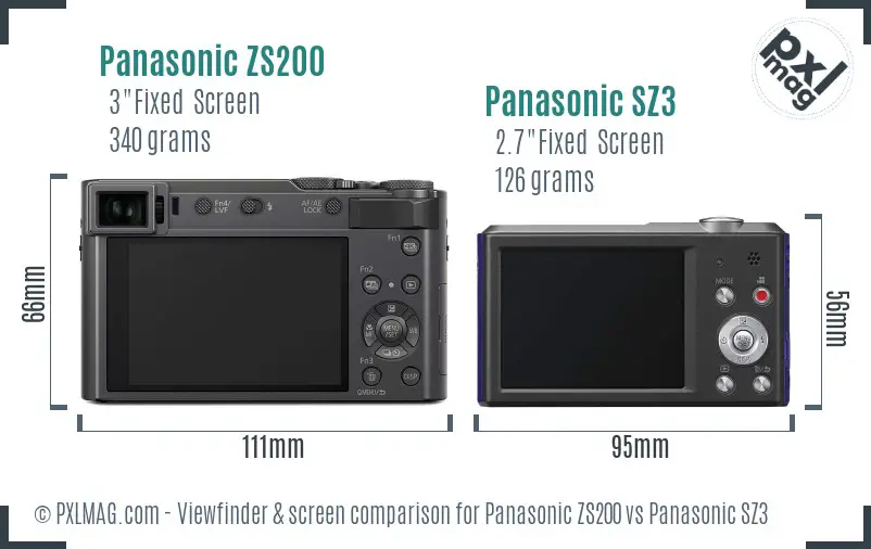 Panasonic ZS200 vs Panasonic SZ3 Screen and Viewfinder comparison