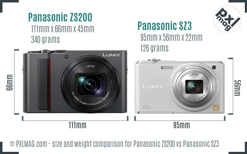 Panasonic ZS200 vs Panasonic SZ3 size comparison