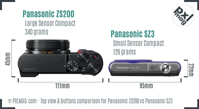 Panasonic ZS200 vs Panasonic SZ3 top view buttons comparison