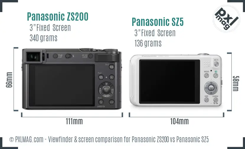 Panasonic ZS200 vs Panasonic SZ5 Screen and Viewfinder comparison Panasonic ZS200 vs Panasonic SZ5 Screen and Viewfinder comparison