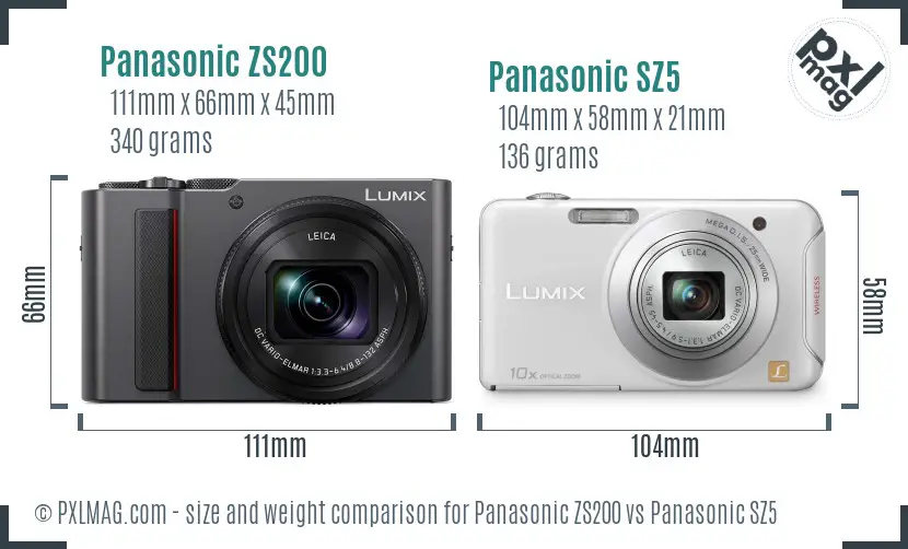 Panasonic ZS200 vs Panasonic SZ5 size comparison Panasonic ZS200 vs Panasonic SZ5 size comparison