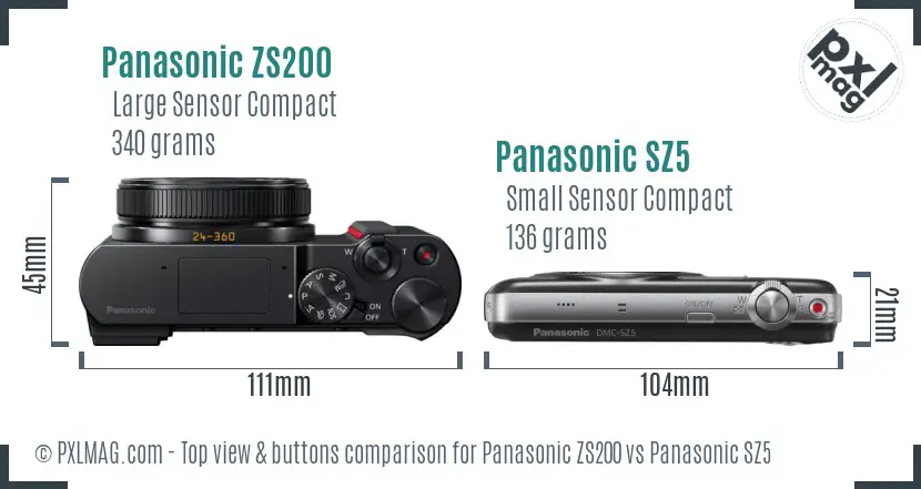 Panasonic ZS200 vs Panasonic SZ5 top view buttons comparison Panasonic ZS200 vs Panasonic SZ5 top view buttons comparison