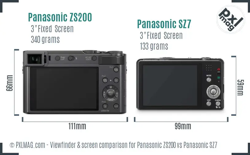Panasonic ZS200 vs Panasonic SZ7 Screen and Viewfinder comparison
