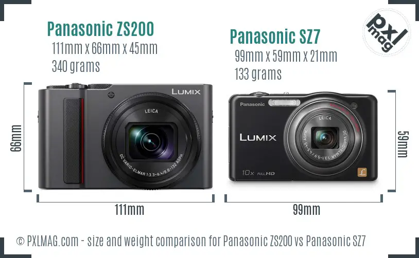 Panasonic ZS200 vs Panasonic SZ7 size comparison