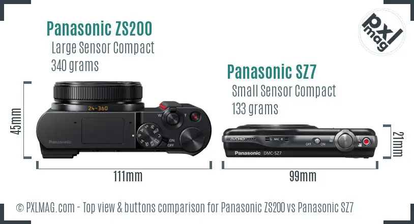 Panasonic ZS200 vs Panasonic SZ7 top view buttons comparison