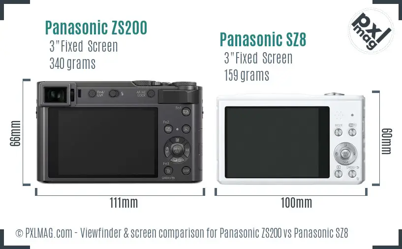 Panasonic ZS200 vs Panasonic SZ8 Screen and Viewfinder comparison