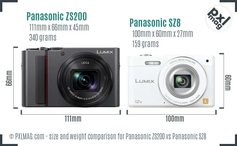 Panasonic ZS200 vs Panasonic SZ8 size comparison