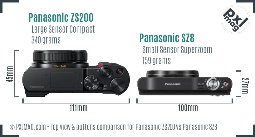 Panasonic ZS200 vs Panasonic SZ8 top view buttons comparison