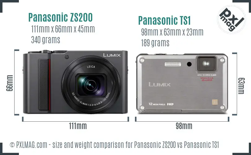 Panasonic ZS200 vs Panasonic TS1 size comparison