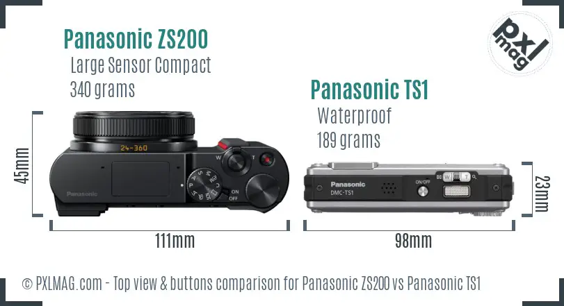 Panasonic ZS200 vs Panasonic TS1 top view buttons comparison