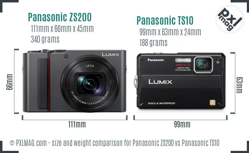 Panasonic ZS200 vs Panasonic TS10 size comparison