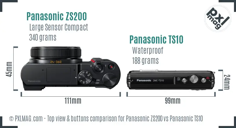 Panasonic ZS200 vs Panasonic TS10 top view buttons comparison