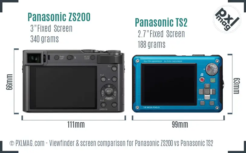 Panasonic ZS200 vs Panasonic TS2 Screen and Viewfinder comparison