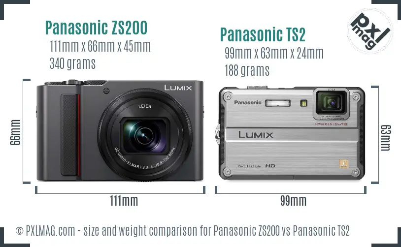 Panasonic ZS200 vs Panasonic TS2 size comparison