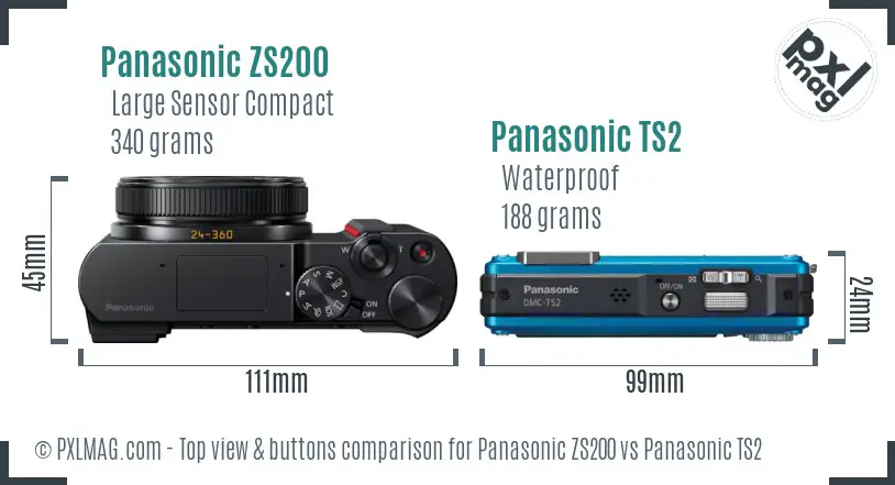 Panasonic ZS200 vs Panasonic TS2 top view buttons comparison