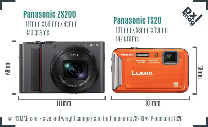 Panasonic ZS200 vs Panasonic TS20 size comparison