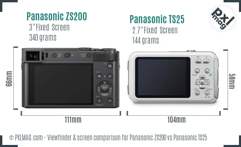 Panasonic ZS200 vs Panasonic TS25 Screen and Viewfinder comparison