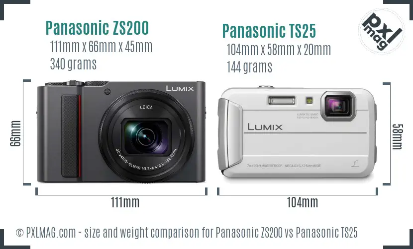 Panasonic ZS200 vs Panasonic TS25 size comparison