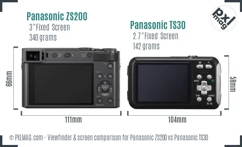 Panasonic ZS200 vs Panasonic TS30 Screen and Viewfinder comparison