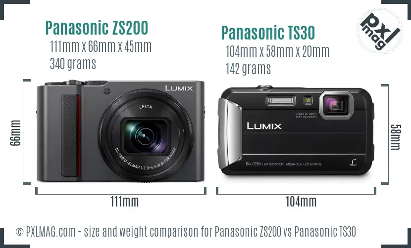 Panasonic ZS200 vs Panasonic TS30 size comparison