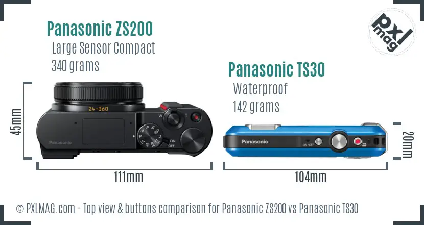 Panasonic ZS200 vs Panasonic TS30 top view buttons comparison