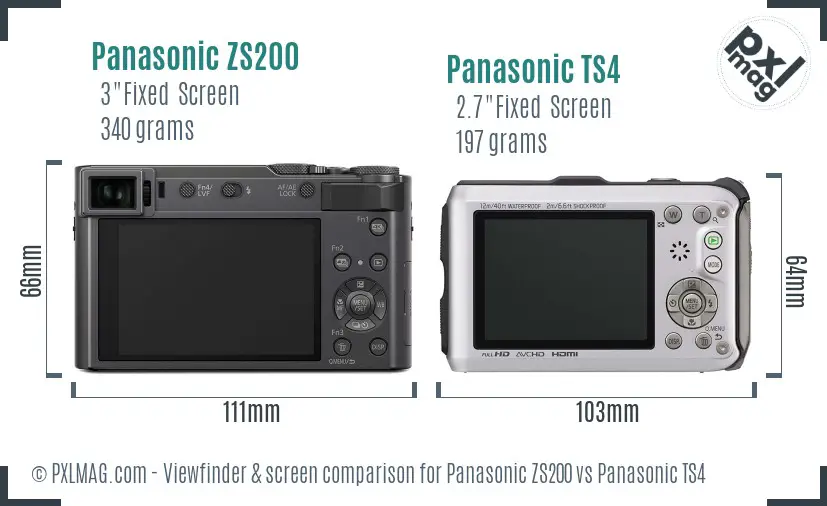 Panasonic ZS200 vs Panasonic TS4 Screen and Viewfinder comparison