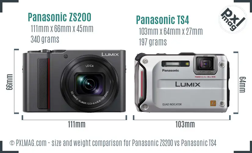 Panasonic ZS200 vs Panasonic TS4 size comparison