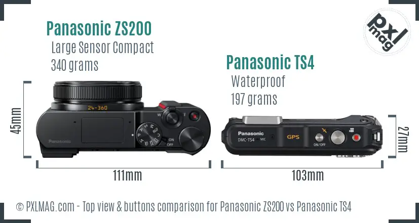 Panasonic ZS200 vs Panasonic TS4 top view buttons comparison