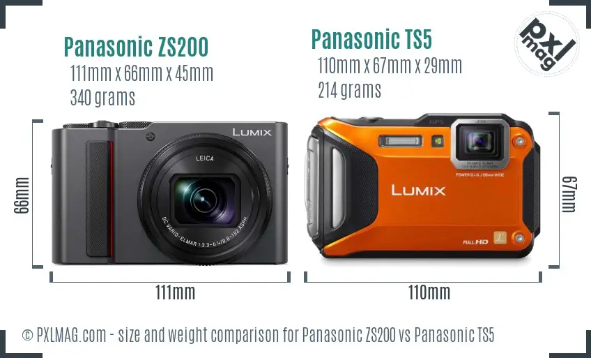 Panasonic ZS200 vs Panasonic TS5 size comparison