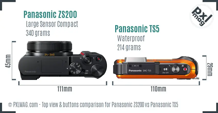Panasonic ZS200 vs Panasonic TS5 top view buttons comparison