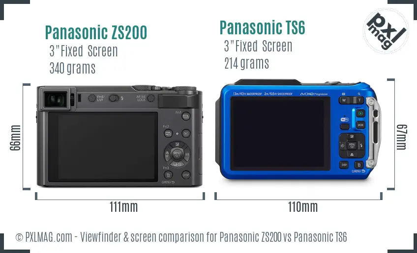 Panasonic ZS200 vs Panasonic TS6 Screen and Viewfinder comparison