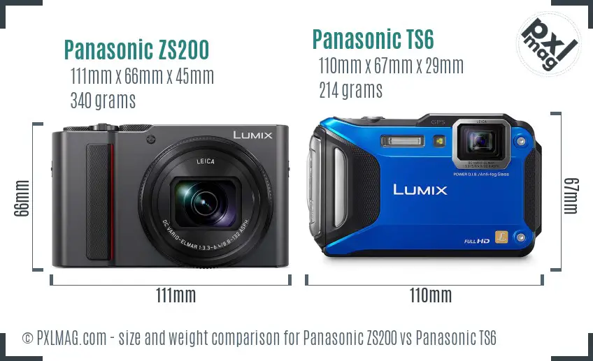 Panasonic ZS200 vs Panasonic TS6 size comparison