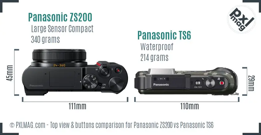 Panasonic ZS200 vs Panasonic TS6 top view buttons comparison