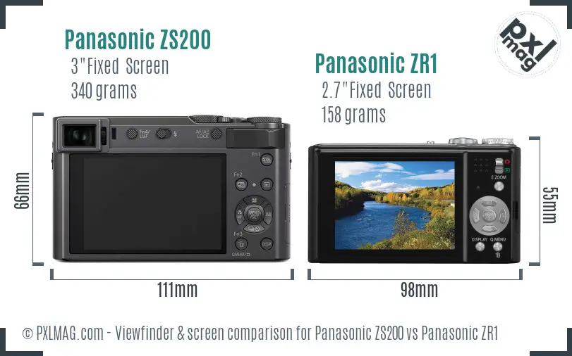 Panasonic ZS200 vs Panasonic ZR1 Screen and Viewfinder comparison