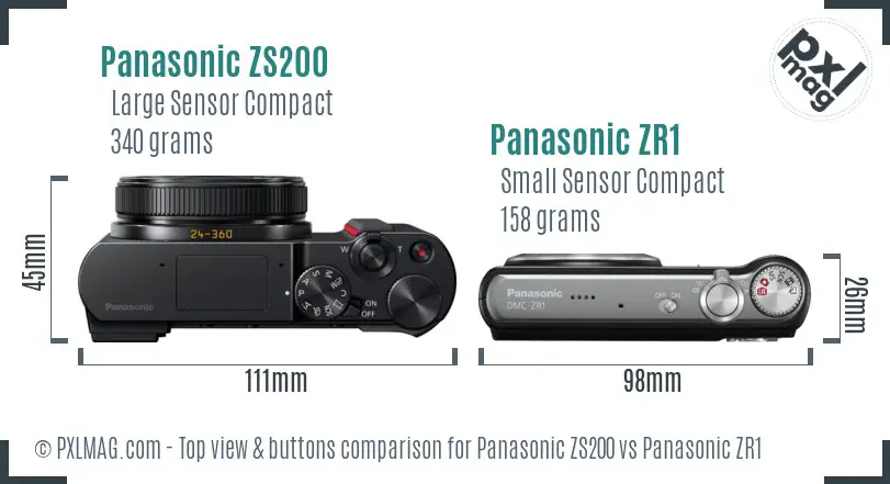 Panasonic ZS200 vs Panasonic ZR1 top view buttons comparison