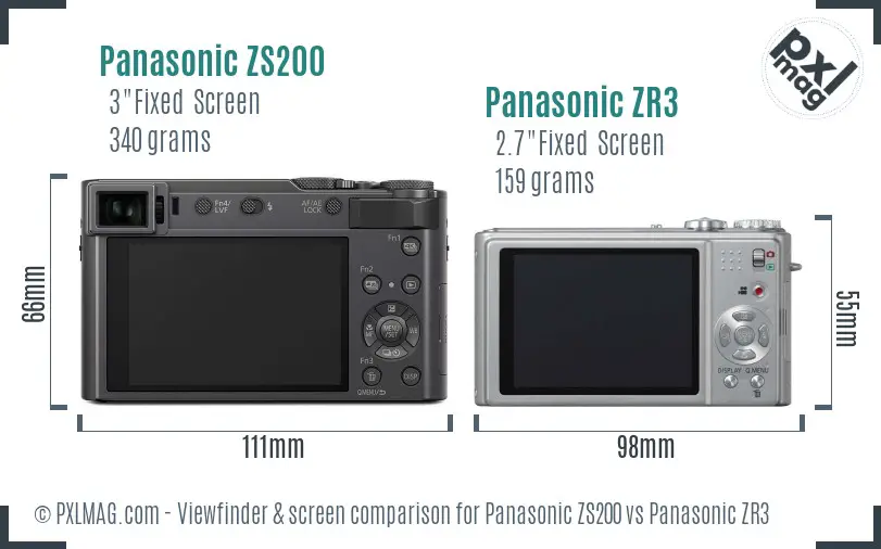 Panasonic ZS200 vs Panasonic ZR3 Screen and Viewfinder comparison