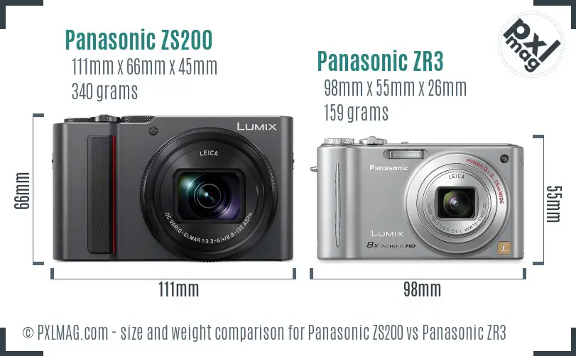 Panasonic ZS200 vs Panasonic ZR3 size comparison