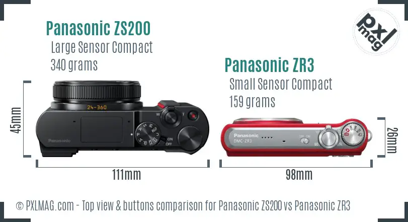 Panasonic ZS200 vs Panasonic ZR3 top view buttons comparison